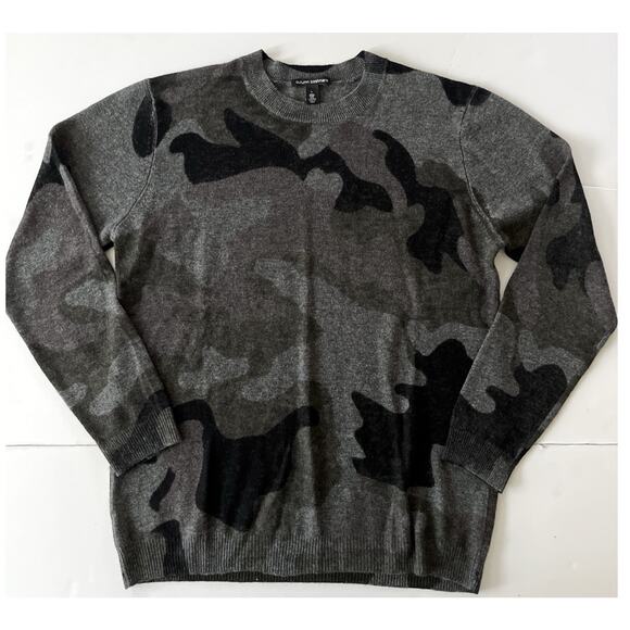 Autumn Cashmere Sweater Men L Gray Black Camo Cozy Cashmere Merino Wool Soft - Picture 1 of 8